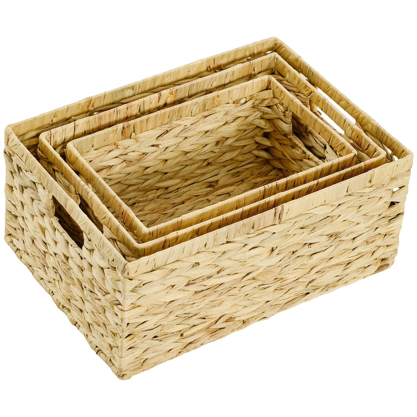 Set of 3 Wicker Storage Baskets, Woven Baskets with Handles, Natural Tone