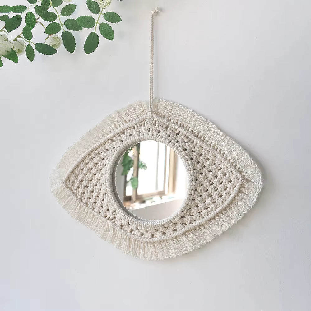 Macrame Mirror Wall Decoration Boho Home Decor Mirrors for Bedroom Wall Mirrors for Living Room Baby Room Decoration Nursery