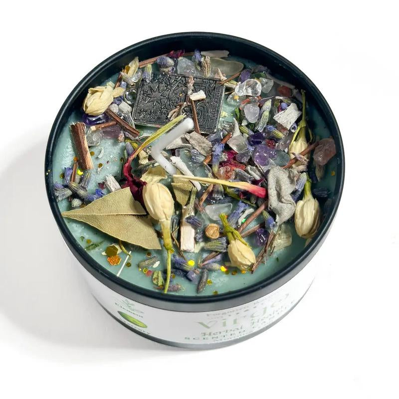 3Oz Zodiac Spell Candles with Herbs and Crystals Astrology Candle