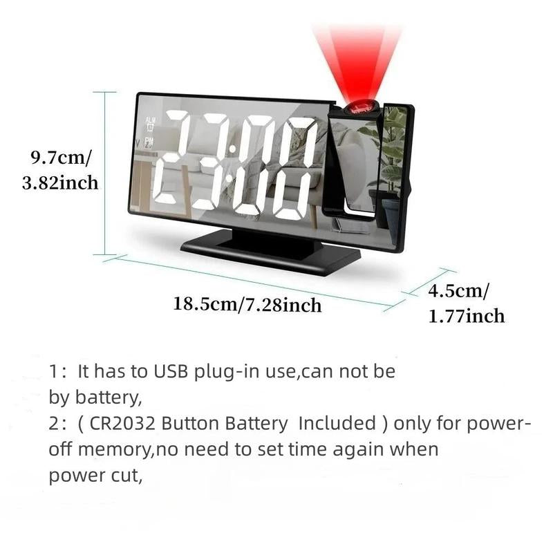 180° Arm Projection Alarm Clock, 1 Count USB Plug-In Digital Alarm Clock, Snooze Table Clock, 12/24H Projector Led Clock, Digital Clock, Home Decor