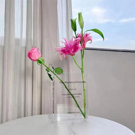 Acrylic Book Shaped Vase Modern Home Decorative Accent