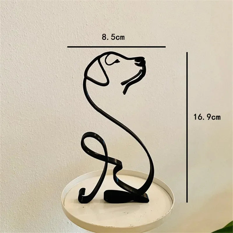 ROTORS Dog Minimalist Art Sculpture, Metal Abstract Dog Line Geometric Drawing Art Statue, Creative Puppy Line Drawing Ornaments