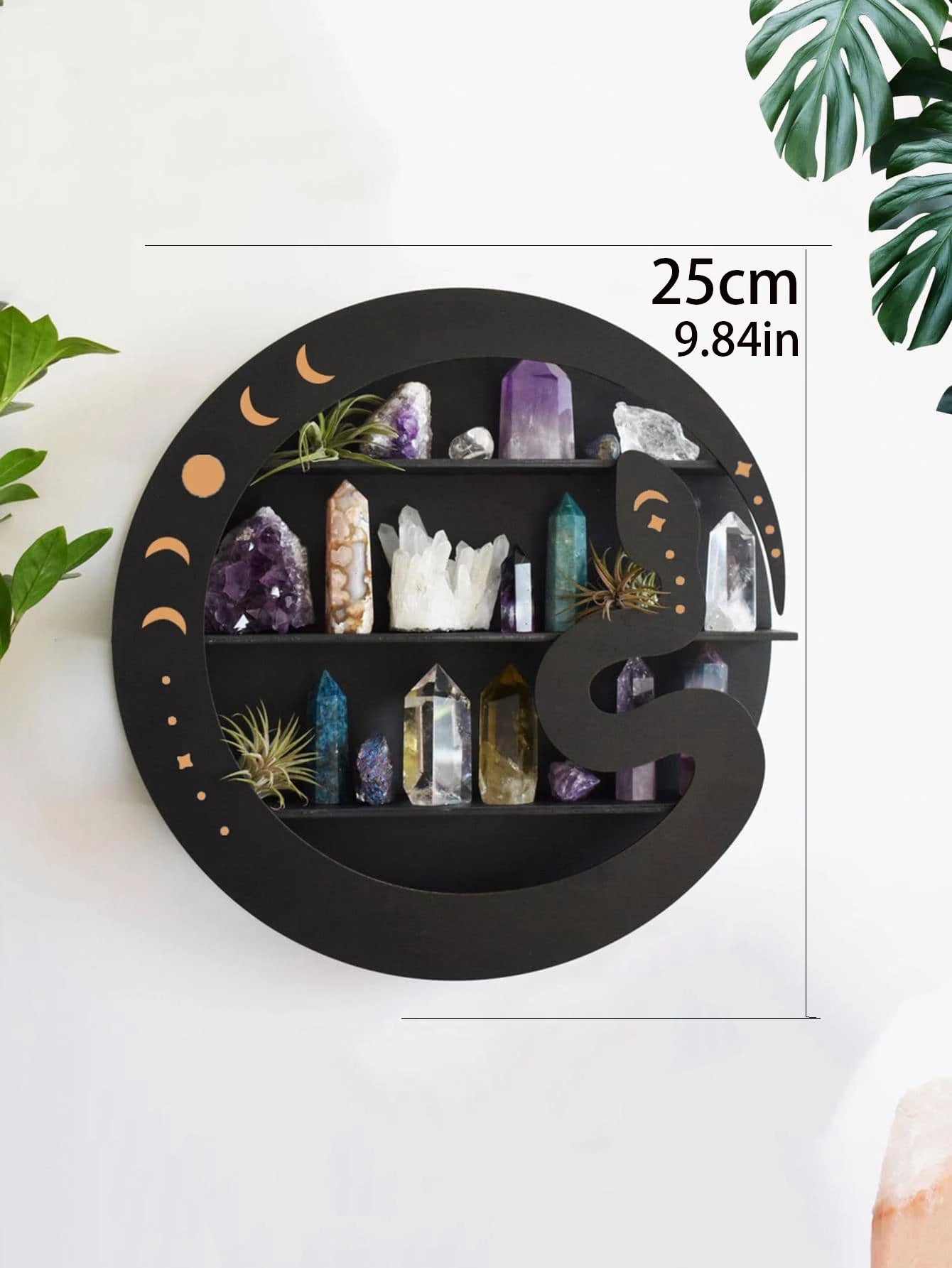 Wooden Shelf Moon Face Display Stand Floating Shelf Wall Decor Wall Shelf Boho Home Decoration Crystal Holder Wall Organizer