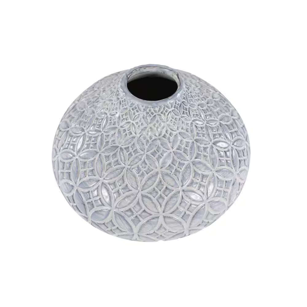 10 In. White Floral Porcelain Ceramic Decorative Vase