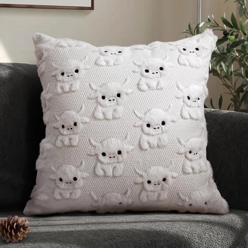 Highland Cow Pillow Farmhouse Pillow Covers 18X18 Cow Faux Fur Couch Pillows for Living Room Home Decor Farmhouse Decor Gifts Cow