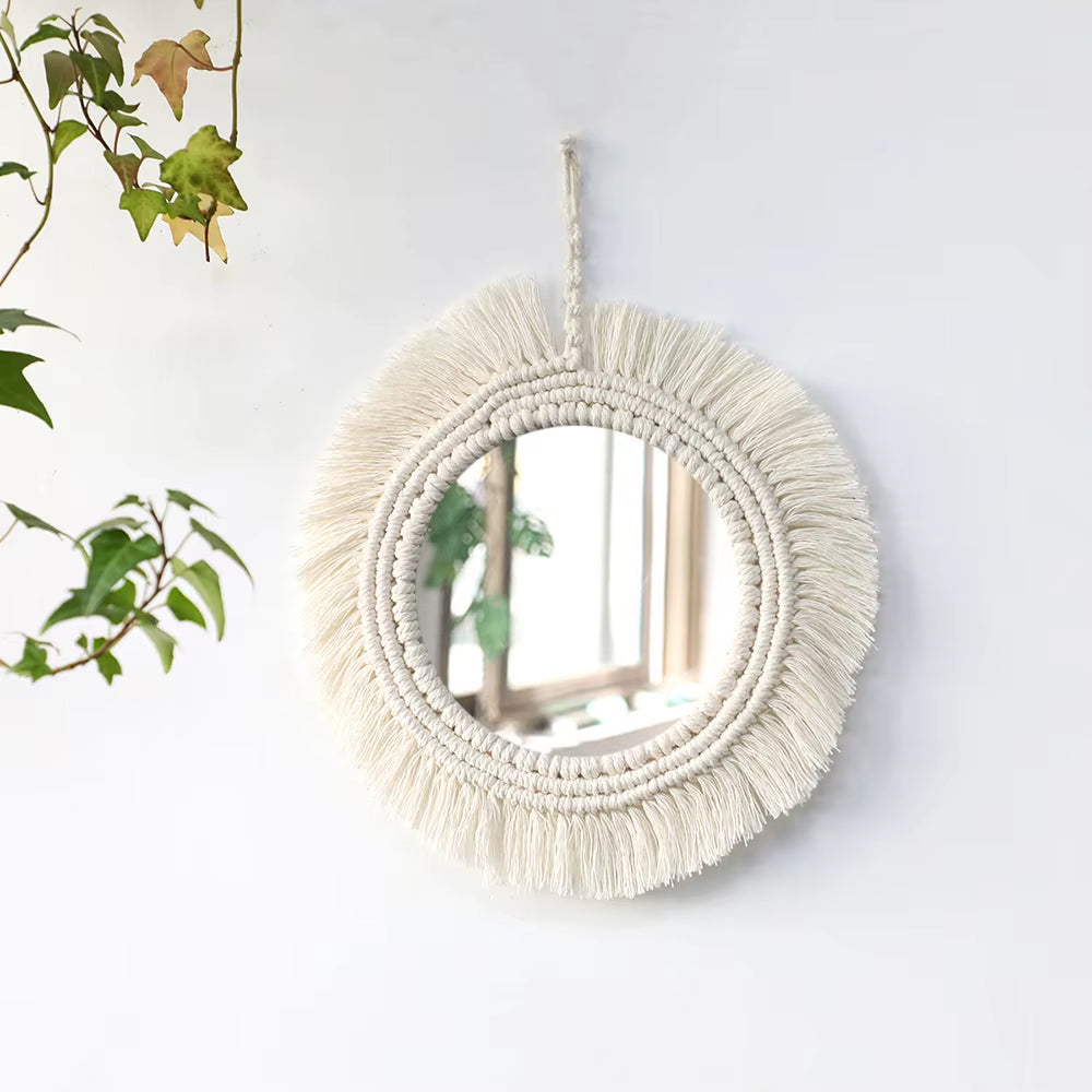 Macrame Mirror Wall Decoration Boho Home Decor Mirrors for Bedroom Wall Mirrors for Living Room Baby Room Decoration Nursery