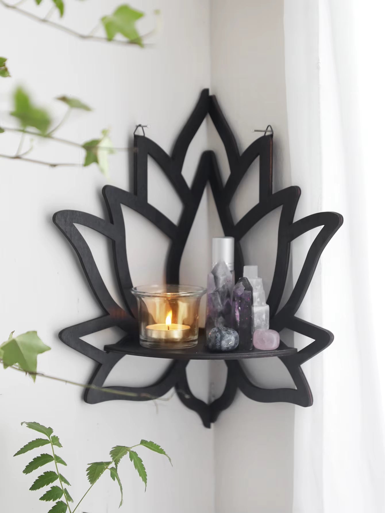 Crystal Wall Shelf Wooden Butterfly Lotus Moth Crystal Stone Stand Hanging Wall Display Shelf Boho Home Decoration Room Decor