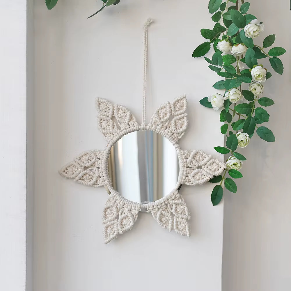 Macrame Mirror Wall Decoration Boho Home Decor Mirrors for Bedroom Wall Mirrors for Living Room Baby Room Decoration Nursery