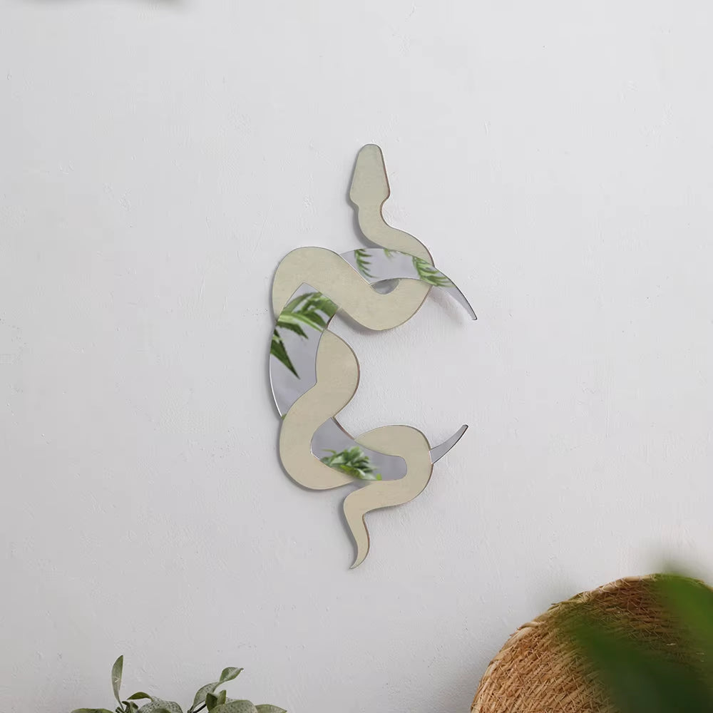 White Black Wooden Snake Crescent Moon Mirror Hanging Wall Decor Boho Home Decoration Living Room Decoration Aesthetics Art Gift