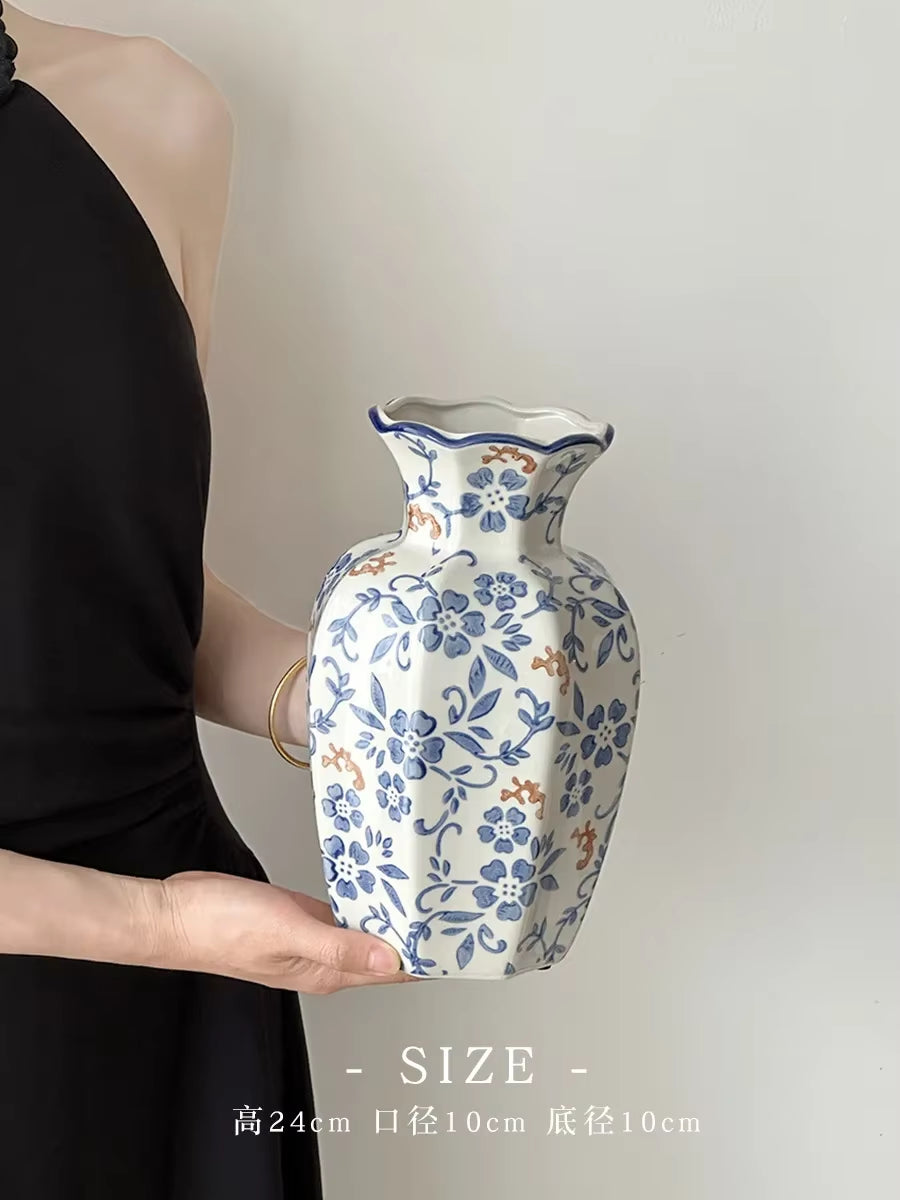 Vintage Ceramic Vase Blue and White Procelain Flower Pot Hand-Painted Vase for Flowers Home Decor Balcony Living Room Decoration