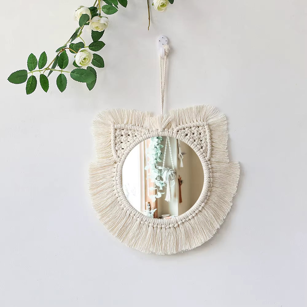 Macrame Mirror Wall Decoration Boho Home Decor Mirrors for Bedroom Wall Mirrors for Living Room Baby Room Decoration Nursery