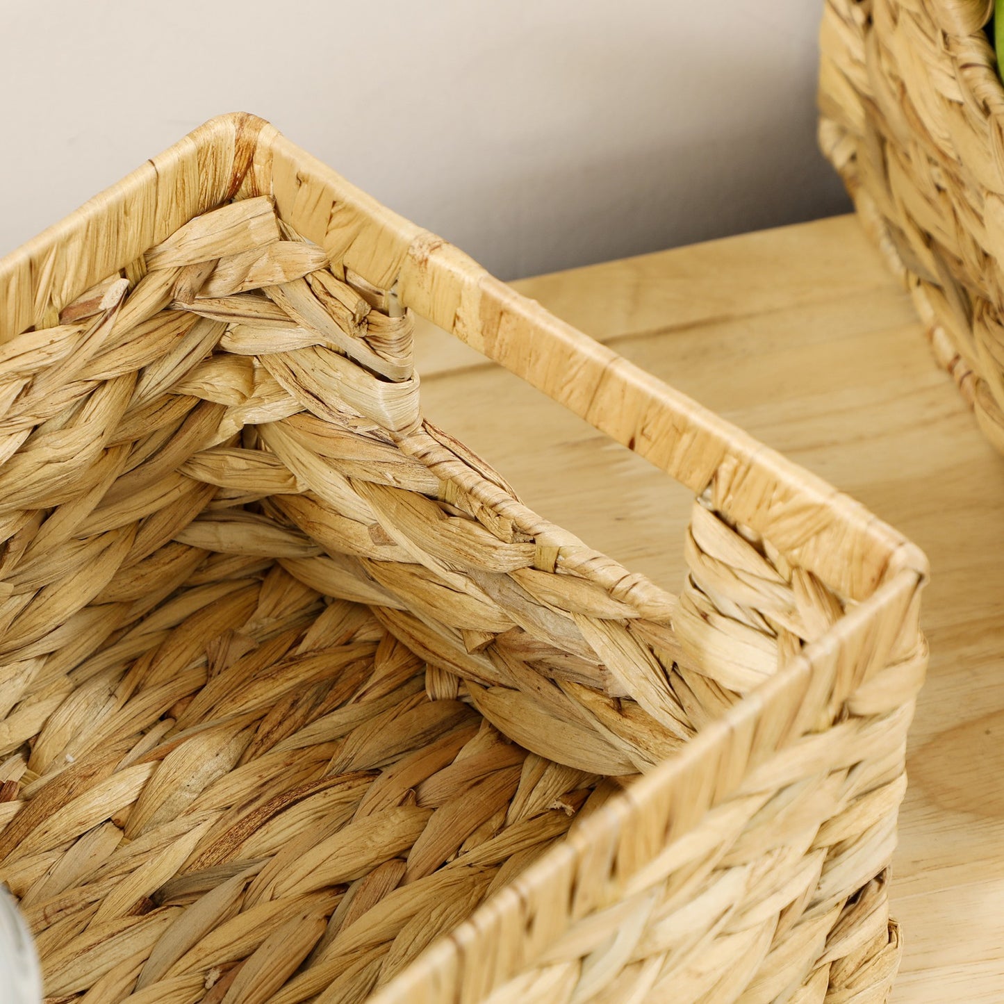 Set of 3 Wicker Storage Baskets, Woven Baskets with Handles, Natural Tone