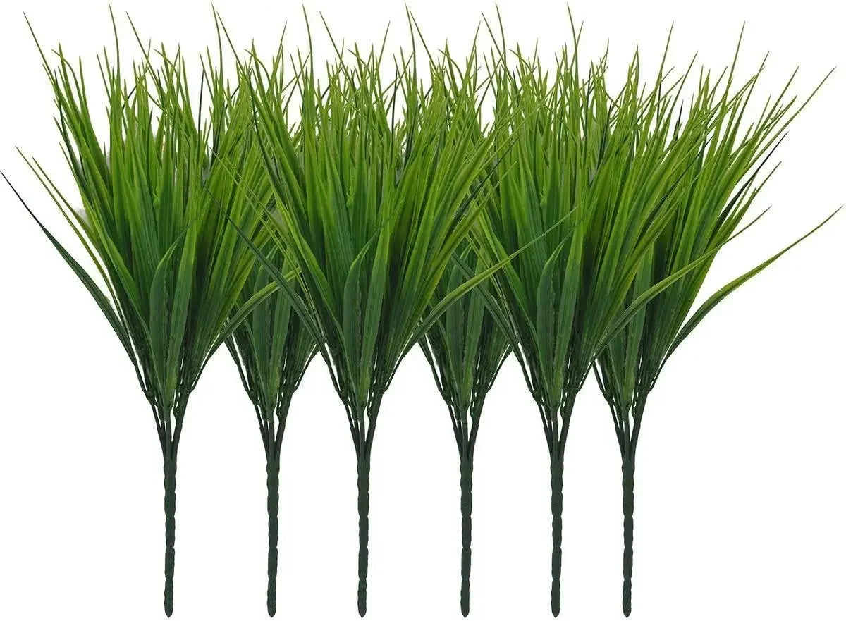 6 PCS Artificial Plants Outdoor Greenery Faux Plastic Wheat Grass Bushes Green Verandah Office Wedding Decor UV Resistant Plant