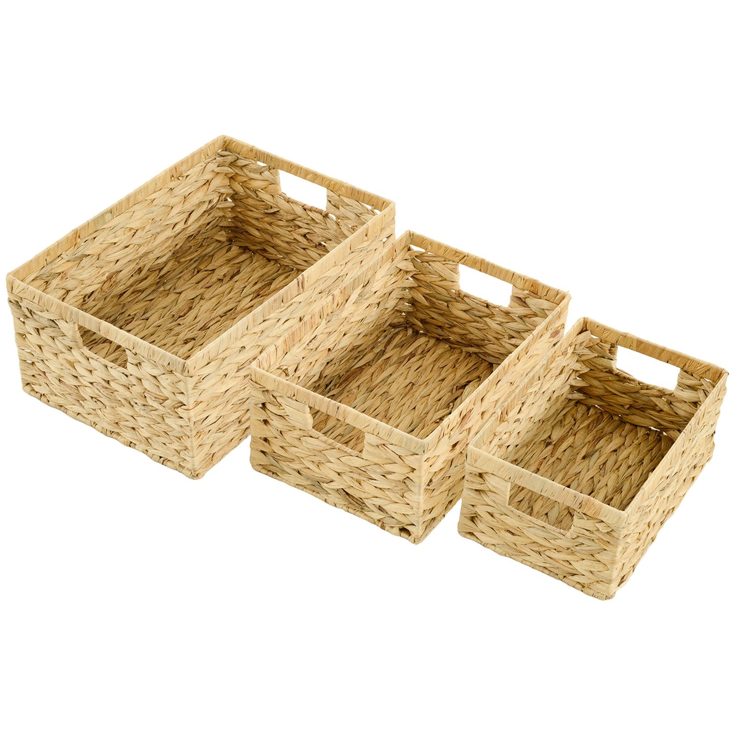 Set of 3 Wicker Storage Baskets, Woven Baskets with Handles, Natural Tone