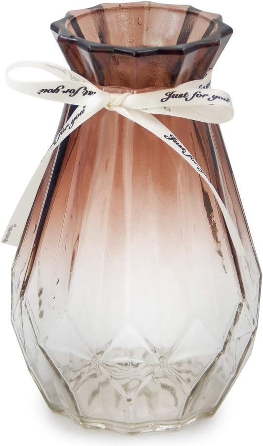 Glass Vase Gradient Multicolor with Geometric Faceted Design Art Decorative Flower Vase for Wedding, Dinning, Bookshelf, Home Decoration or Gift