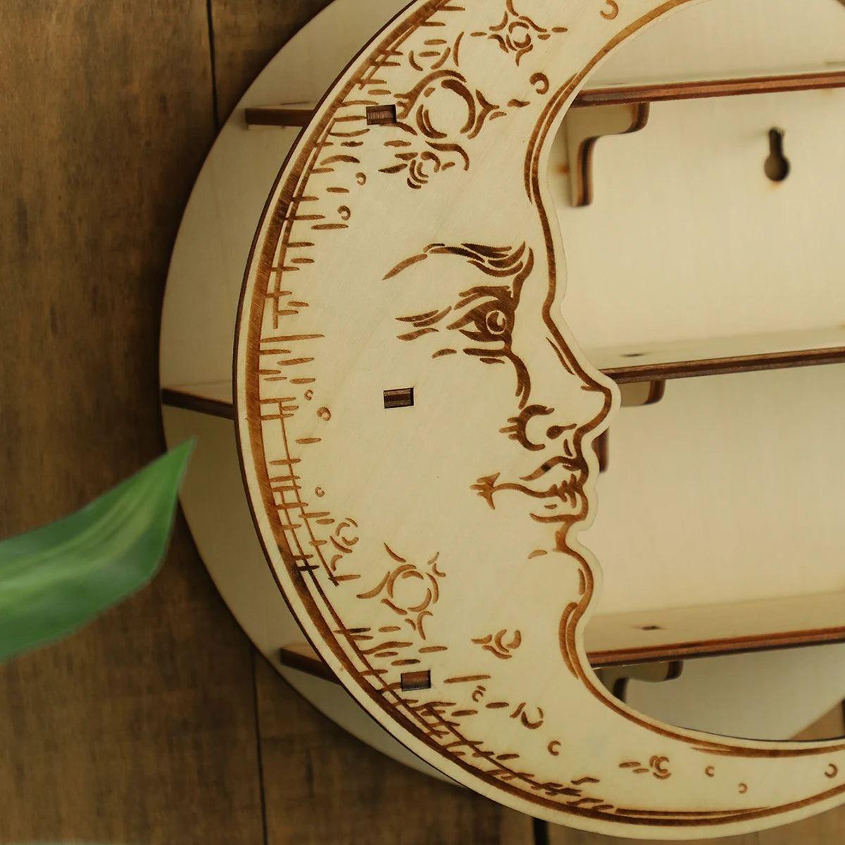 Wooden Shelf Moon Face Display Stand Floating Shelf Wall Decor Wall Shelf Boho Home Decoration Crystal Holder Wall Organizer