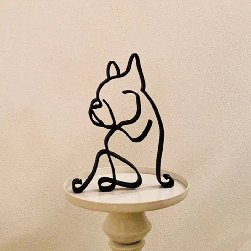 ROTORS Dog Minimalist Art Sculpture, Metal Abstract Dog Line Geometric Drawing Art Statue, Creative Puppy Line Drawing Ornaments