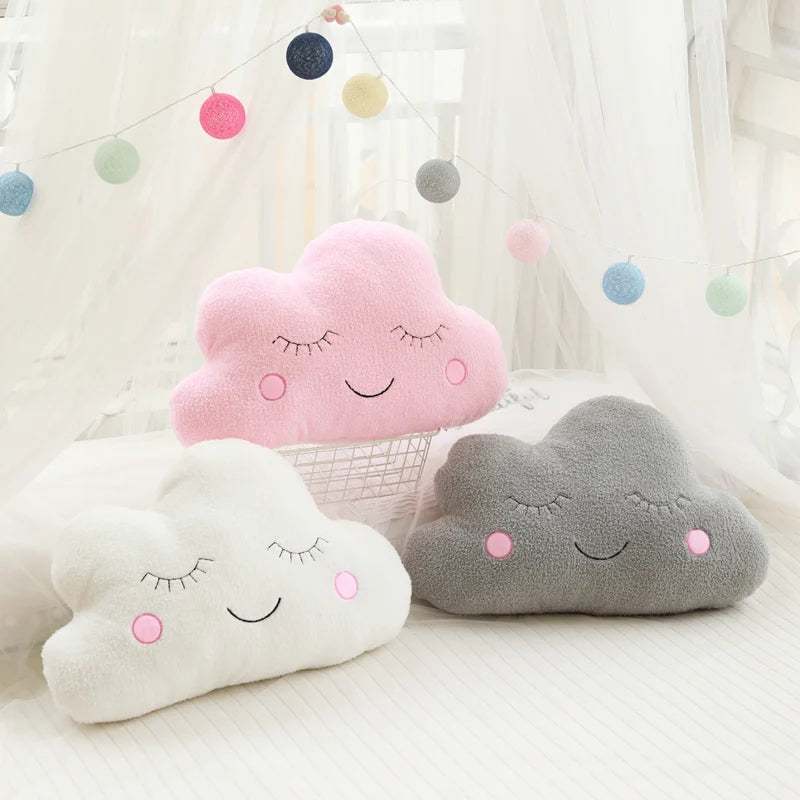 Set of kawaii cloud, moon, star, and raindrop plush pillows made from soft PP cotton