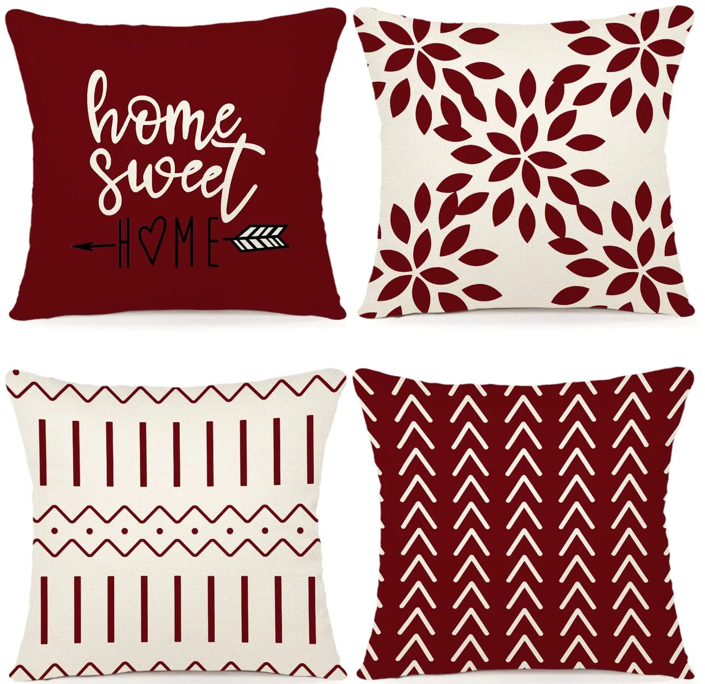 Set of 4 decorative 18x18 pillow covers with modern geometric design in linen fabric