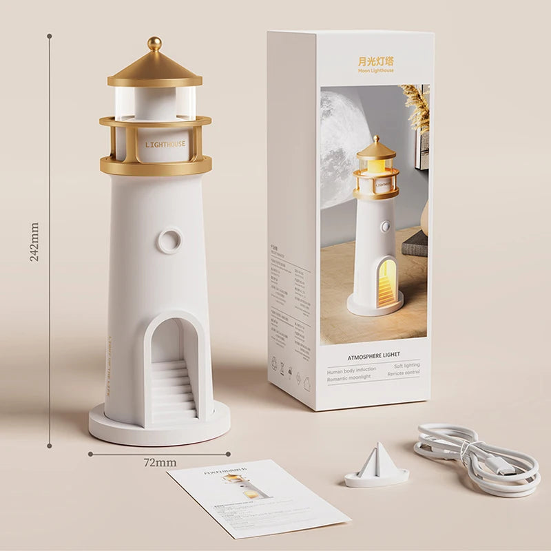 Floating Moon Lamp Projection Lighthouse Lamp – Magnetic Levitating Night Light Home Décor