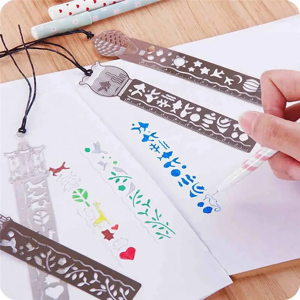 4Pcs Metal Bookmark Drawing Templates Stainless Steel Rulers