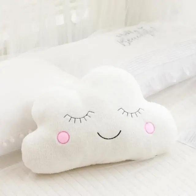 Set of kawaii cloud, moon, star, and raindrop plush pillows made from soft PP cotton