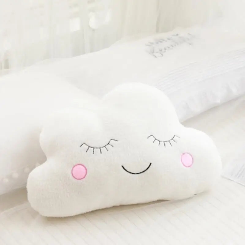 Set of kawaii cloud, moon, star, and raindrop plush pillows made from soft PP cotton