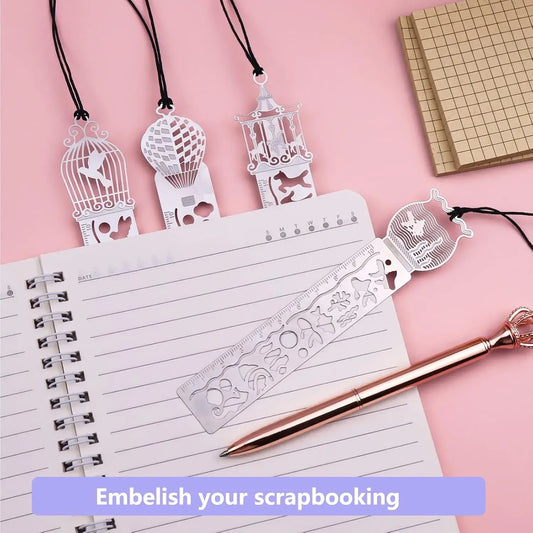 4Pcs Metal Bookmark Drawing Templates Stainless Steel Rulers