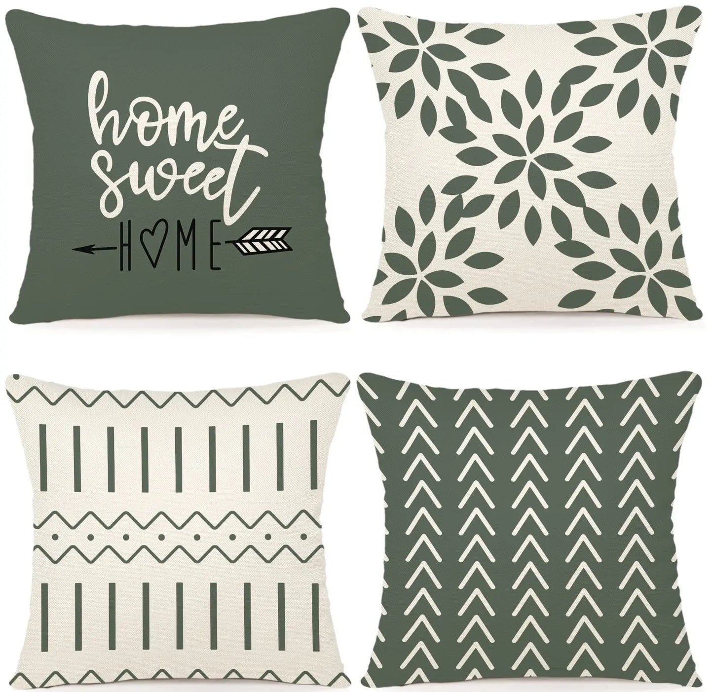 Set of 4 decorative 18x18 pillow covers with modern geometric design in linen fabric