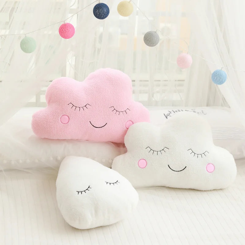 Set of kawaii cloud, moon, star, and raindrop plush pillows made from soft PP cotton