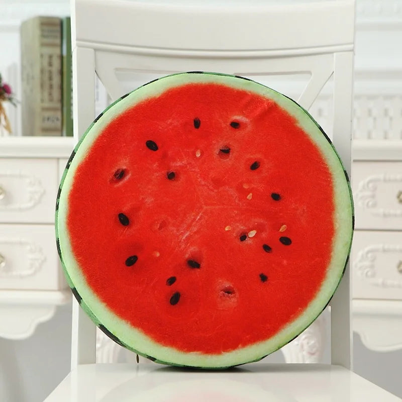 33cm round throw pillow with 3D fruit print design in plush fabric 