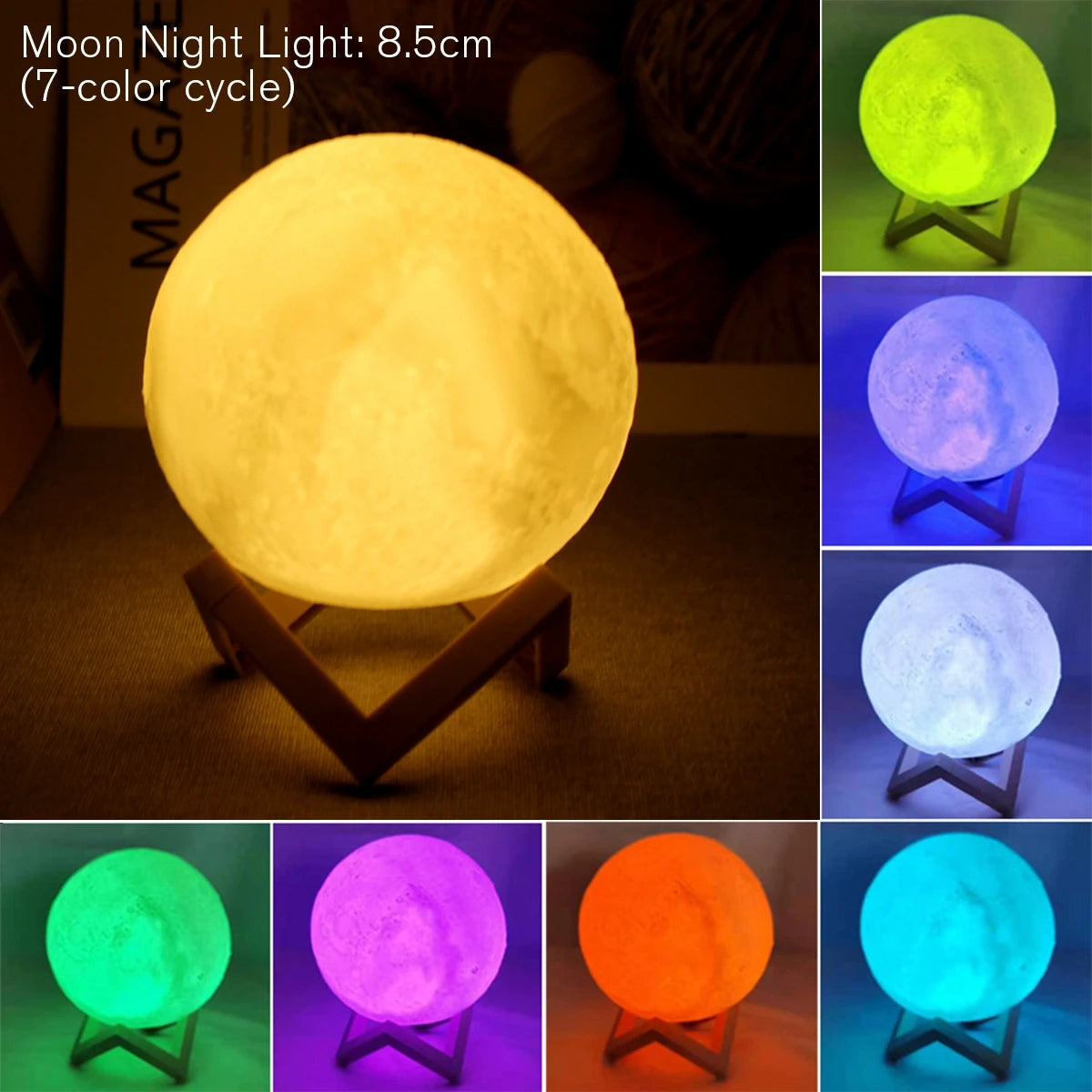 8CM Moon Lamp LED Night Light – Mini 3D Lunar Lamp with Warm Glow