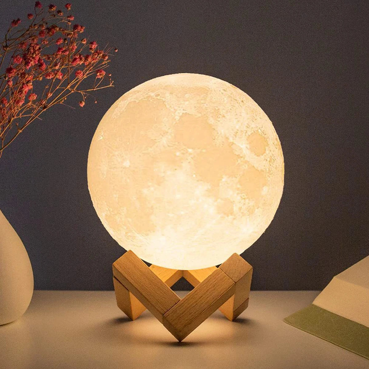 8CM Moon Lamp LED Night Light – Mini 3D Lunar Lamp with Warm Glow