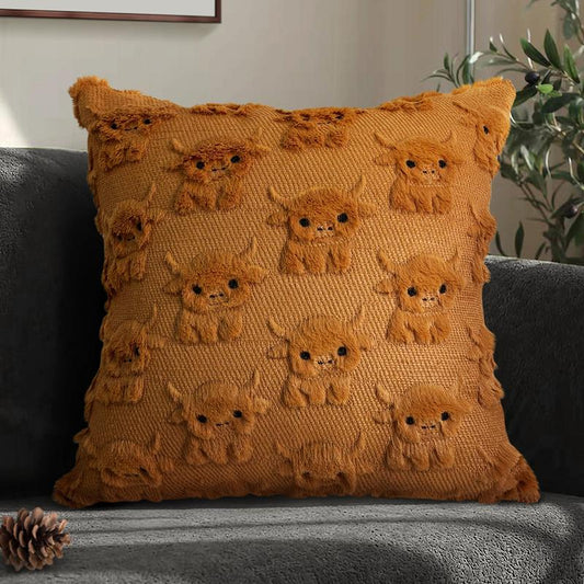 Highland Cow Pillow Farmhouse Animal Home Decor 18x18 inch