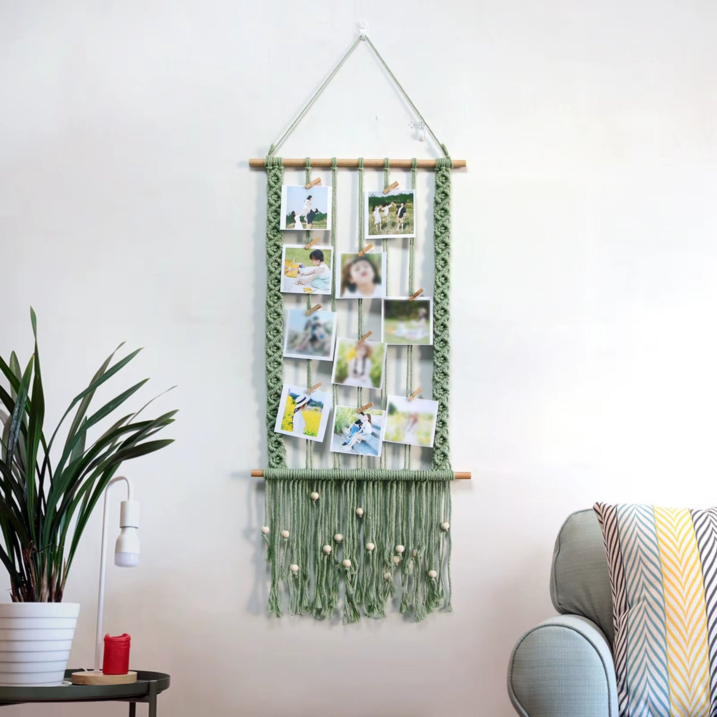 Picture Frames Decoration Hanging Photo Display Boho Macrame Wall Decor Picture Organizer for Teen Girls Cafe Bedroom Women