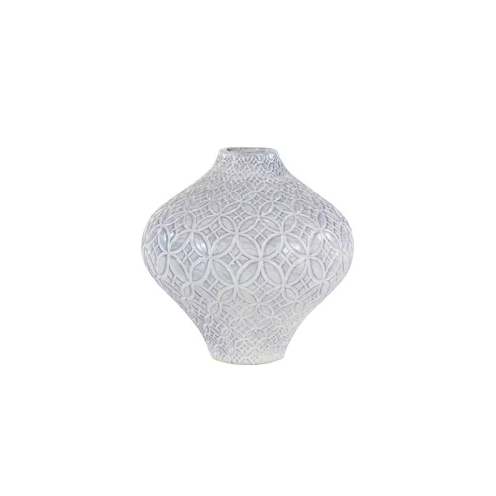 10 In. White Floral Porcelain Ceramic Decorative Vase