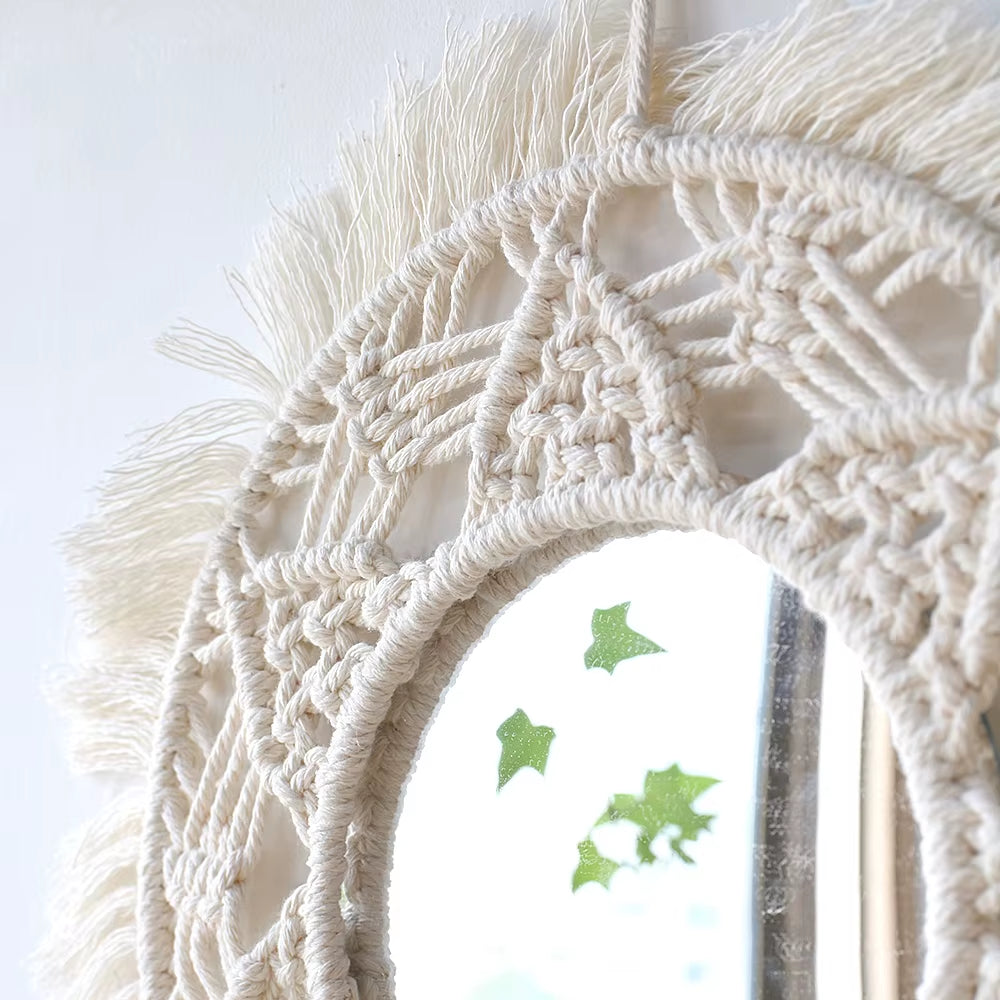 Macrame Mirror Wall Decoration Boho Home Decor Mirrors for Bedroom Wall Mirrors for Living Room Baby Room Decoration Nursery