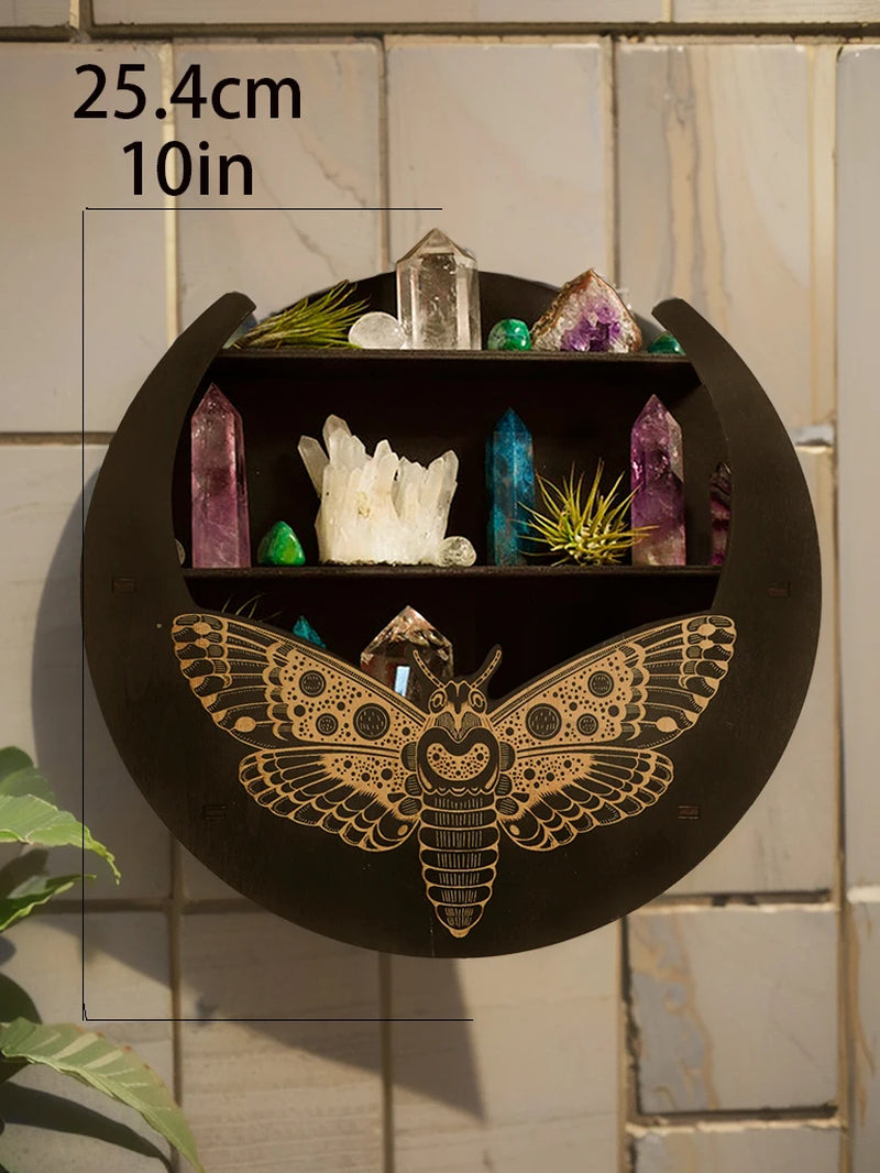 Wooden Shelf Moon Face Display Stand Floating Shelf Wall Decor Wall Shelf Boho Home Decoration Crystal Holder Wall Organizer
