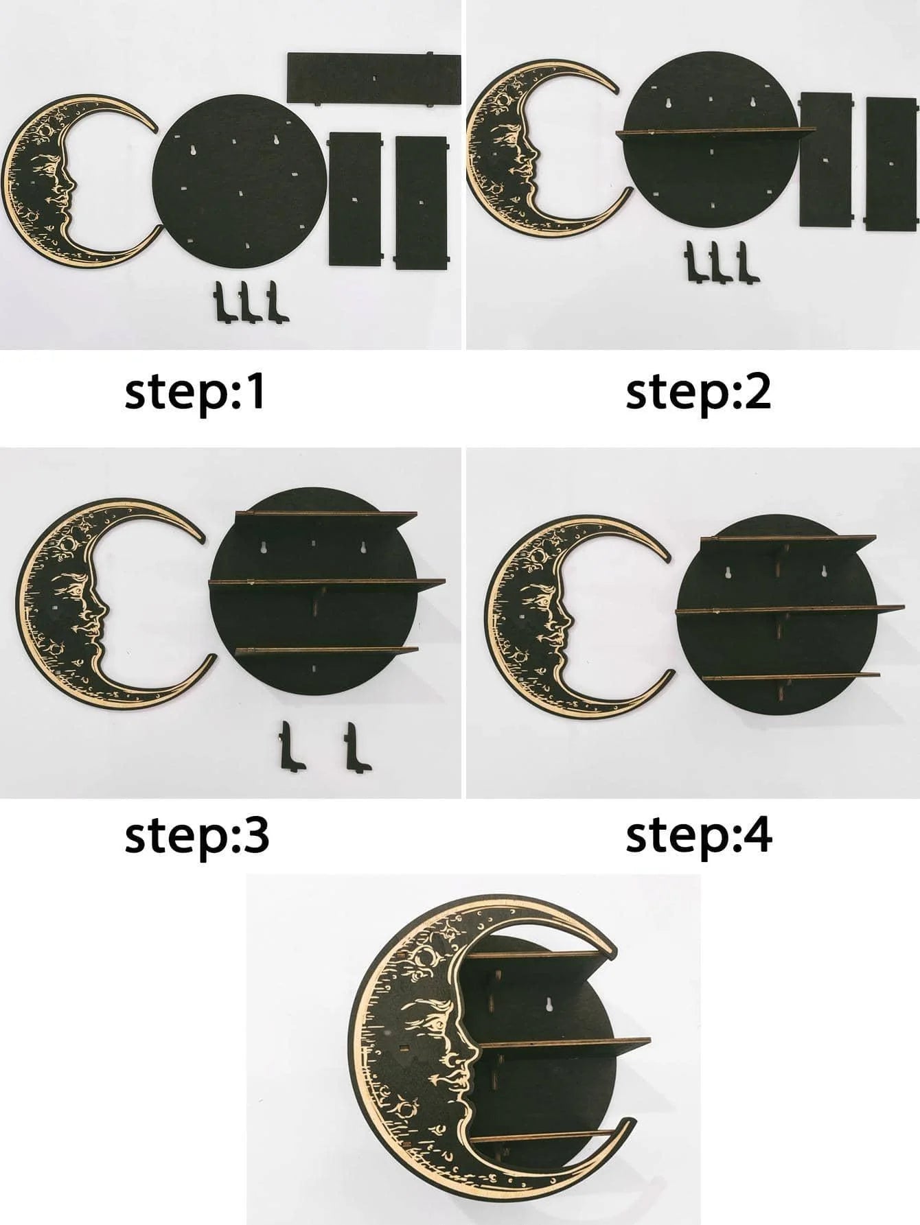 Wooden Shelf Moon Face Display Stand Floating Shelf Wall Decor Wall Shelf Boho Home Decoration Crystal Holder Wall Organizer