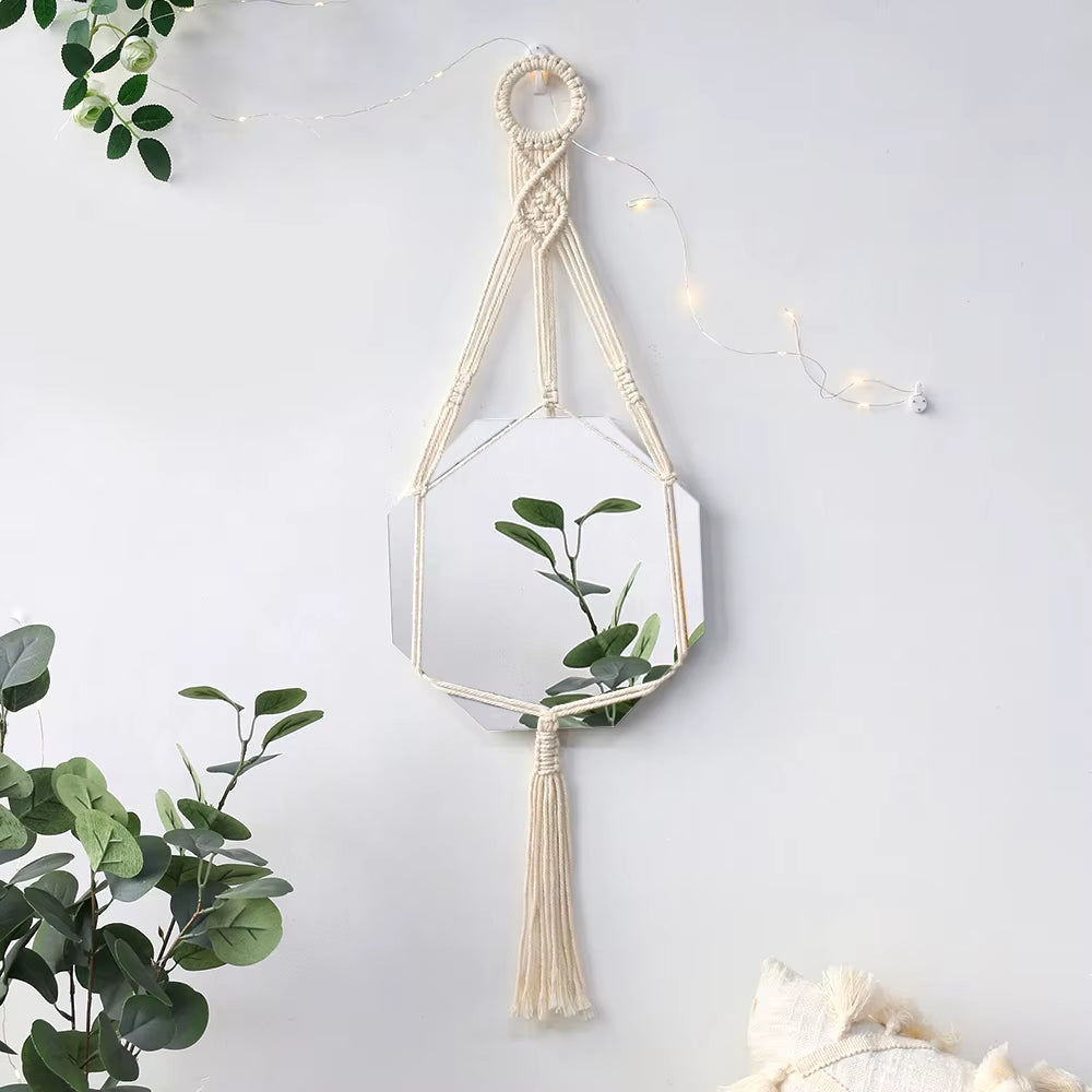Macrame Mirror Wall Decoration Boho Home Decor Mirrors for Bedroom Wall Mirrors for Living Room Baby Room Decoration Nursery