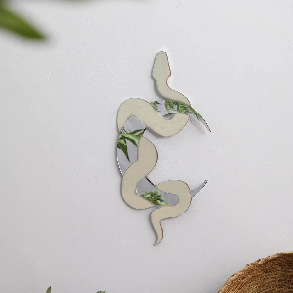 White Black Wooden Snake Crescent Moon Mirror Hanging Wall Decor Boho Home Decoration Living Room Decoration Aesthetics Art Gift