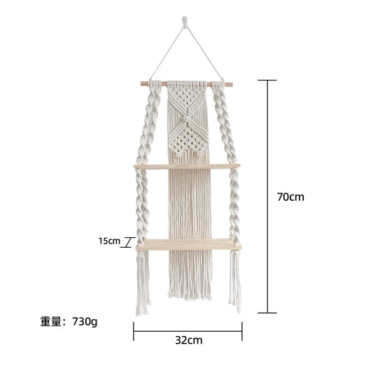 Macrame Wall Hanging Shelf Boho Home Decor Shelves on Wall Wood Decoration for Bedroom Living Room Nursery Christamas Gift