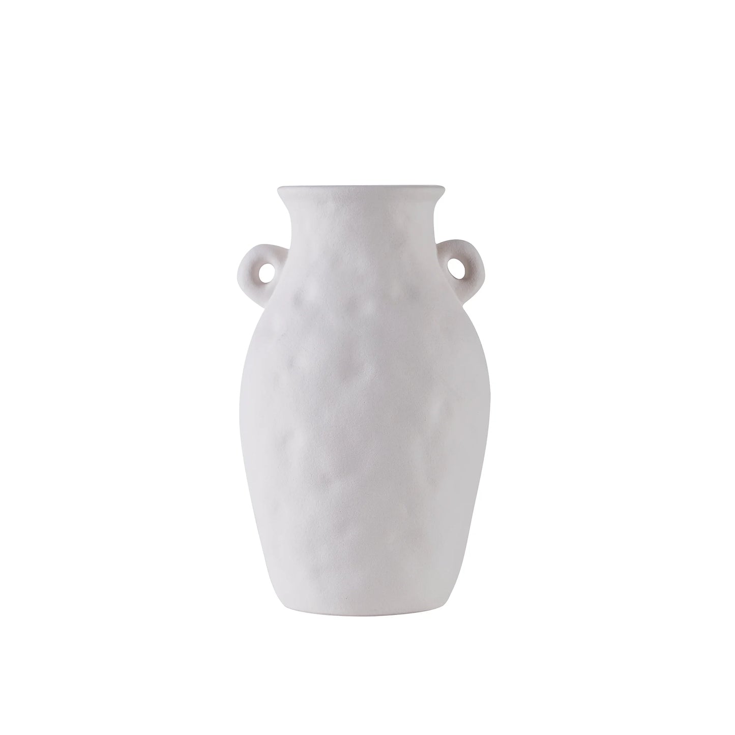 9" White Textured Ceramic Vase with Handles