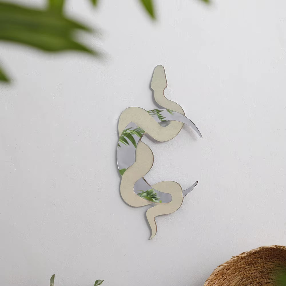 White Black Wooden Snake Crescent Moon Mirror Hanging Wall Decor Boho Home Decoration Living Room Decoration Aesthetics Art Gift