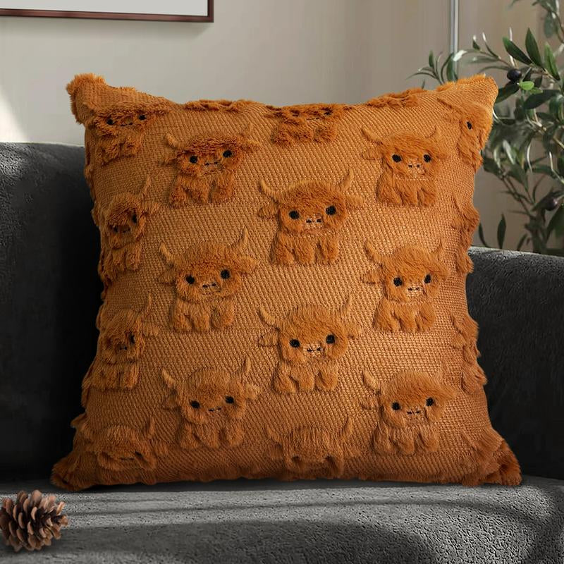 Highland Cow Pillow Farmhouse Pillow Covers 18X18 Cow Faux Fur Couch Pillows for Living Room Home Decor Farmhouse Decor Gifts Cow