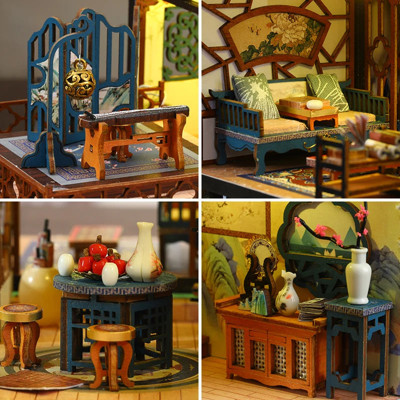 DIY Wooden Miniature Big Dollhouse Kit with Furniture and Lighting