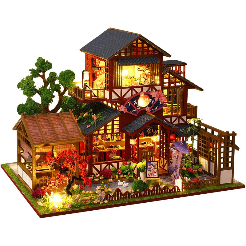 DIY Wooden Miniature Big Dollhouse Kit with Furniture and Lighting