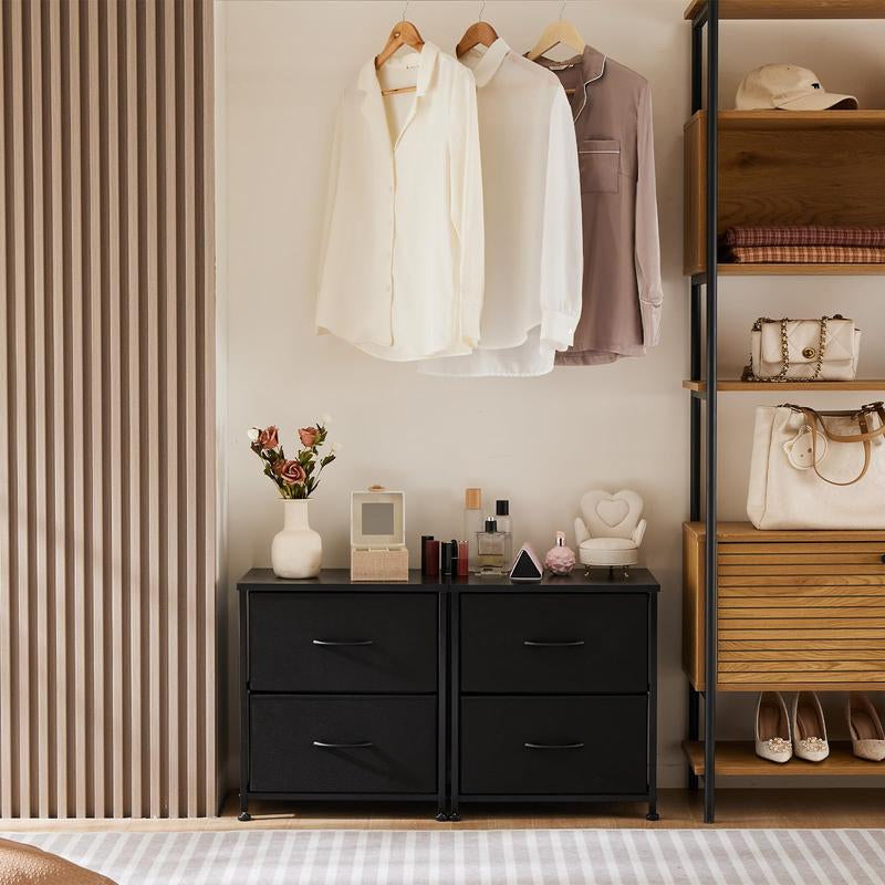 Nightstand with 2 Fabric Drawers, Small Dresser, Side Table, End Table, Bedside Table, Night Stands, Bedroom Furniture