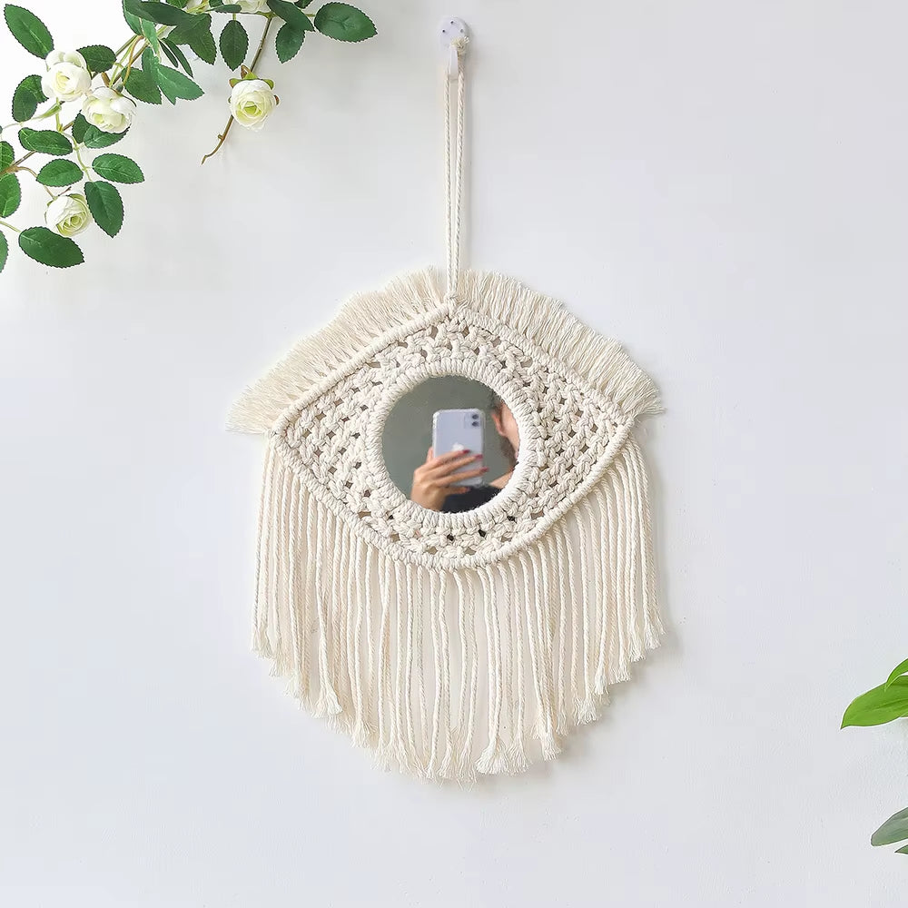 Macrame Mirror Wall Decoration Boho Home Decor Mirrors for Bedroom Wall Mirrors for Living Room Baby Room Decoration Nursery