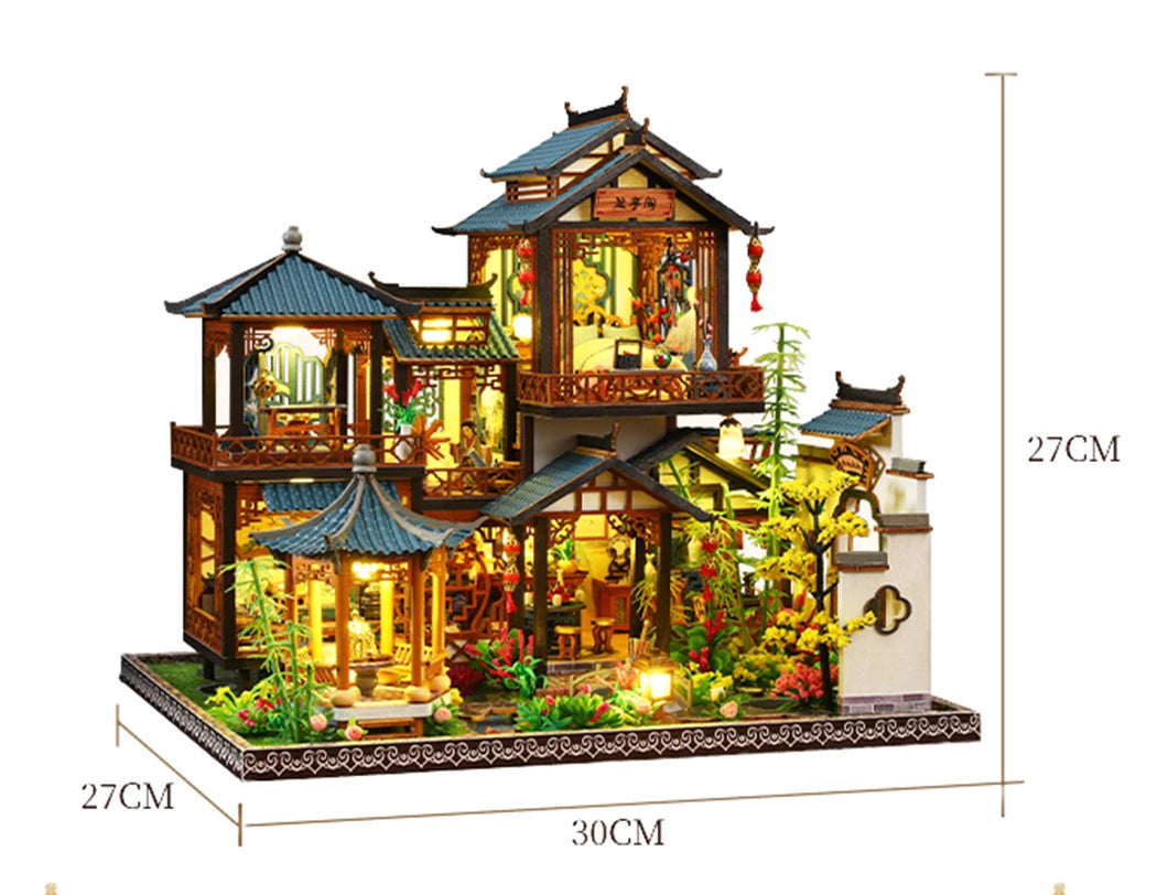 DIY Wooden Miniature Big Dollhouse Kit with Furniture and Lighting